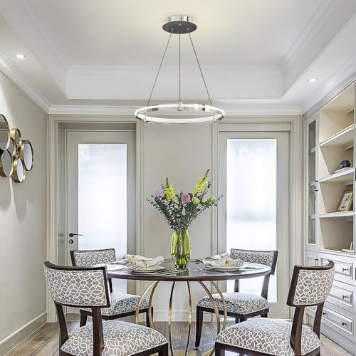Lustre LED moderne 76W chrome, suspension salle à manger chic
