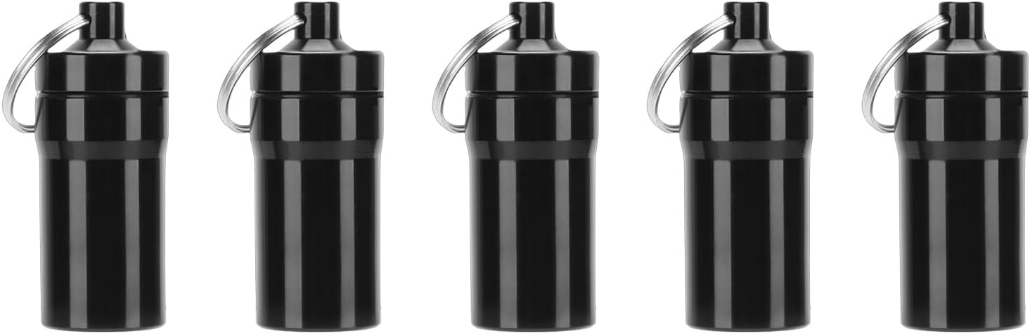 Yinhing Mini Keychain Tablets Holder Aluminum Alloy Small Portable Case Container for Outdoor Travel Sports 5 Pack (Black)