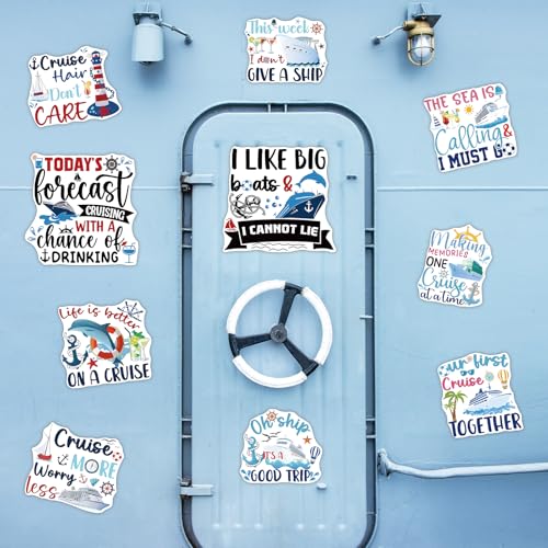 Image of 10PCS Cruise Door Magnets Decorations Large Magnetic Stickers for Cruise Ship Cabin, Fridge & Car, Funny Anchor & Ship Design, Vacation Party Decor for Carnival, Holiday & Family Trips