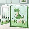 Cloele Crib Bedding Set for Boys,4 Piece Dinosaur Baby Bedding Set,Standard Size Toddler Nursery Bedding Includes Comforter,Crib Skirt,Fitted Sheet&Pillowcase,Soft Dinosaur Blanket-Green
