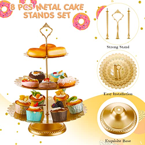 8 Pcs Cake Stands Set Metal Dessert Table Display Tiered Cupcake Holder Candy Donut Fruit Plate Cake Serving Tray Candlestick Display Treats Serving Tower For Wedding Birthday Party Decor (Gold) #TOP4