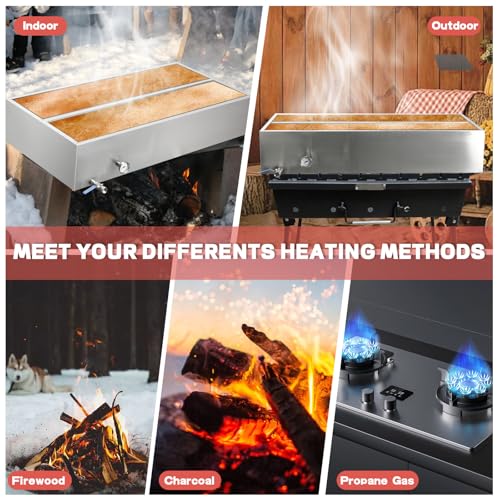 Image of Maple Syrup Evaporator Pan 47Gal 304 Stainless Steel Maple Syrup Evaporator with Valve Thermometer and Divided Design 48 x 24 x 9.4 Inch Feed Pan for Boiling Maple Syrup for Home and Outdoor Use