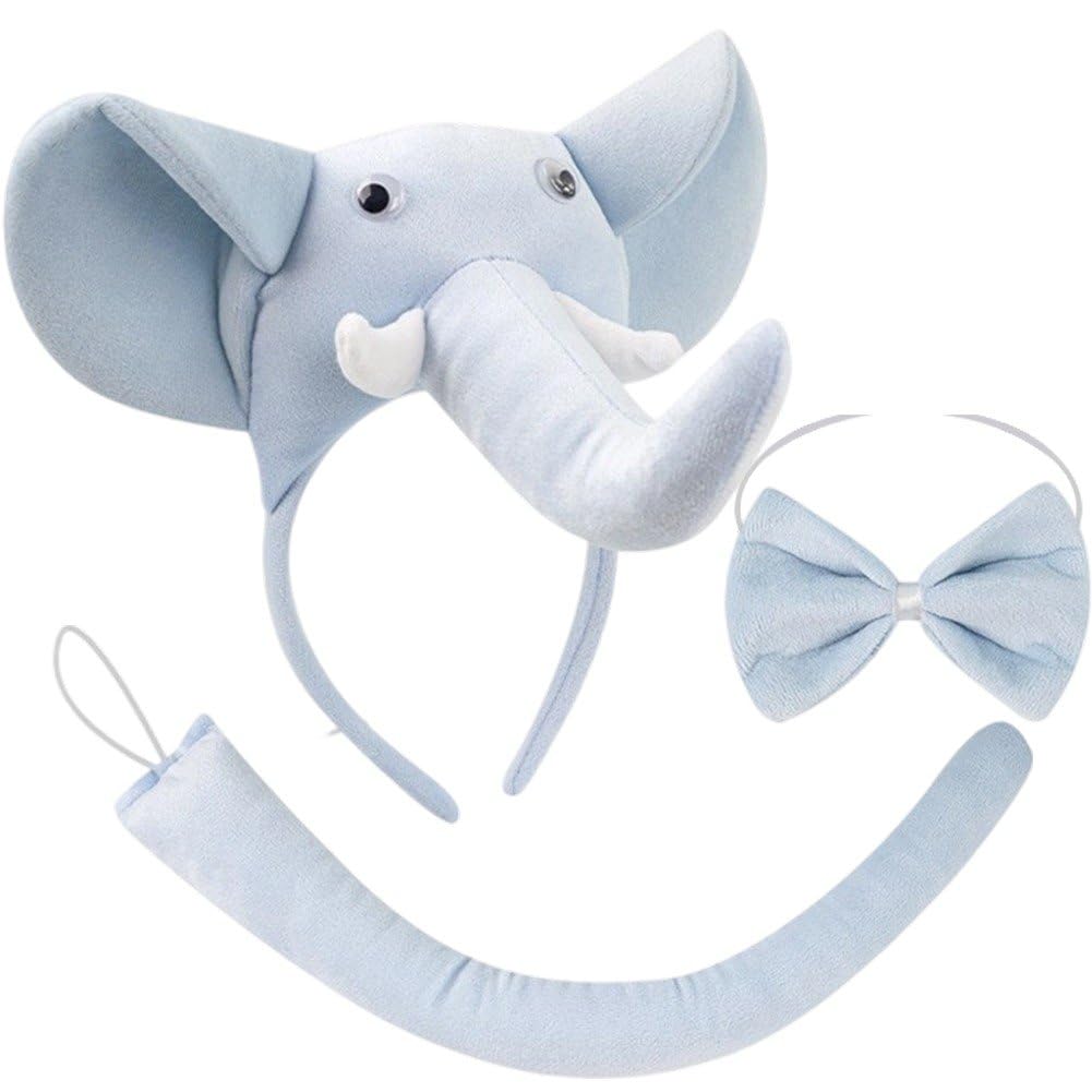 Keuyeo 1 Set Elephant Costume Accessories Kit for Includes Elephant Ear Headband Bow Tie Decor and Tail for Carnival and Party Fun