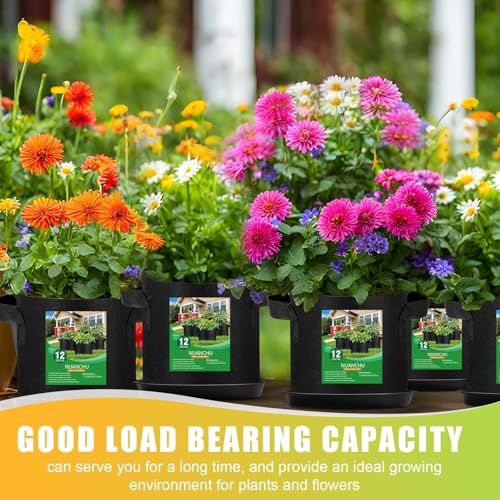 Image of Funnymoom 12 Set 1 Gallon Grow Bag Fabric Plant Pot with Saucer and Handles