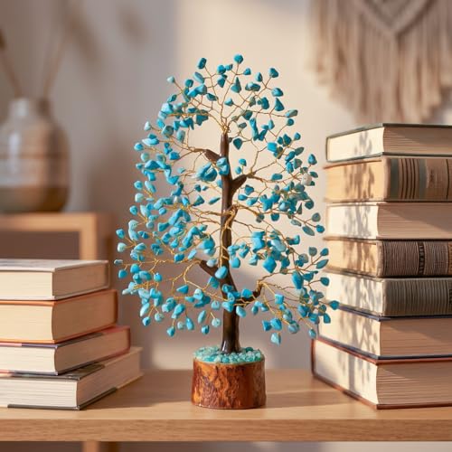 Image of Crocon Turquoise Crystal Tree of Life for Unique Gifts for Mom, Dad, Home | Office Decor, Handmade Gemstone Healing Crystals Tree for Positivity, Money & Good Luck, Birthday Gifts for Women, Men