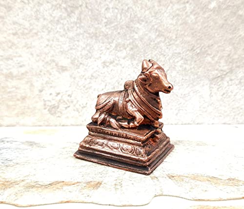 Image of Copper Idols, 5.3 cm, Copper Handmade Nandhi 152 g, Patina Antique Finish, Pack of 1 Piece