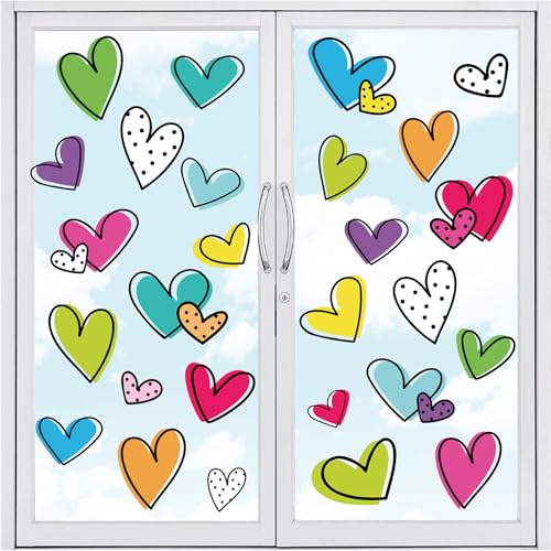 Whaline 9 Sheets Valentine s Day Window Clings Colorful Minimalist Heart Window Decal Reusable Anti-Collision Windows Decor for Wedding Anniversary Home Party Supplies
