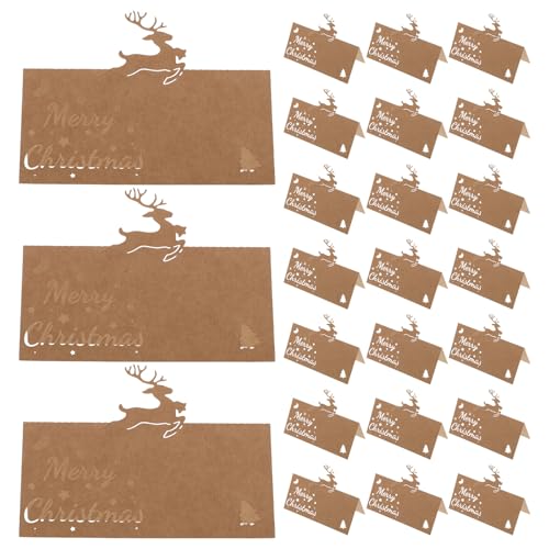 SMASOLO 50個入りクリスマス席札 牛皮紙製 雪の結晶と麋鹿の切り抜きデザイン 環境配慮型テーブルネームタグ パーティーや冬の祝宴にな多目