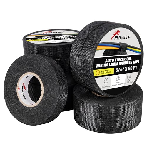 RED WOLF 10 Rolls 3/4 Inch x 50 FT Wiring Harness Tape High Temp Flame Retardant Wire Cable...