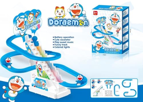 Image of MOROVIK Duck Slide Toy Set, Funny Automatic Stair-Climbing Ducklings Cartoon Race Track Set Little Lovely Duck Slide Toy Escalator Toy with Lights and Music (Duck Slide) (DOREMON Track Racer)