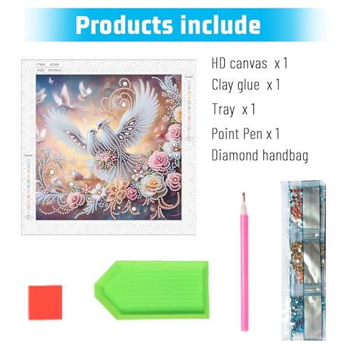 Image of AiYuanzsh Diamond Art Painting Kits for Adults, 5D Special Shape Diamond Art Kits for Beginners, Crystal Rhinestones Diamond Painting for Home Wall Decoration Gift 12x12 inch, Happy White Dove
