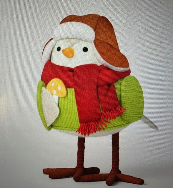 Featherly Friends Acorn Fabric Christmas Bird Figurine Holding Mushroom