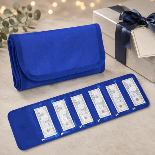Image of Money Wallet, Money Organizer for Cash with 6 Zippered Pocket Multipack Money Pouch, Cash Bill Organizer, Envelope Wallet Money Bag Small Travel Money Holder for Budgeting, Receipt and Tips (Blue)