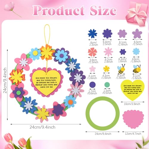 Lunmon 24 Sets Mother\'s Day Crafts for Kids Bulk Foam Flower Wreath for Mom with Flowers Honey Bees and Inspirational Poem DIY Craft Gifts from Kids to Mom for Mother\'s Day Family Classroom Activities - Thumbnail 2
