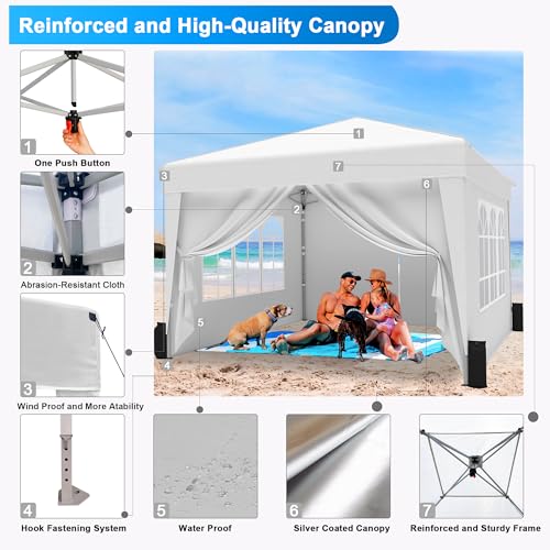 SANWAY 10x10 Pop Up Canopy with Sidewalls x 4 – Easy Setup Canopy Tent, Waterproof, UV-Resistant, Portable with Carry Bag for Outdoor Events, Camping, and Backyard Parties – White by SANWAY - Used condition - Image 4