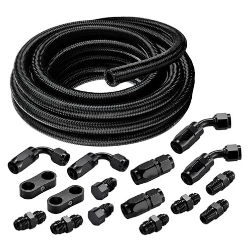 Image of EVIL ENERGY 6AN Fuel Line Kit, 6AN Hose Nylon Braided Fuel Line Hose Fitting Kit CPE Transmission Cooler Line 10FT