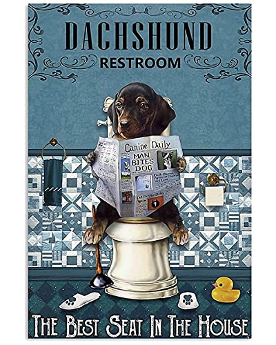 Vintage Metal Plaque Poster Dachshund Restroom Full Wrapped Retro Metal Tin Sign Plaque Wall Decor Gift 12x16inch