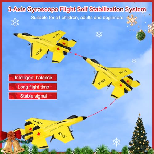 RC Airplane 2CH RC Plane Ready to Fly 2.4GHz Remote Control Plane SU35 RC Jet Easy to Fly Airplane Toys for Boys Gift for Kids Beginners with Night Lights USB Charging（Yellow - Thumbnail 5