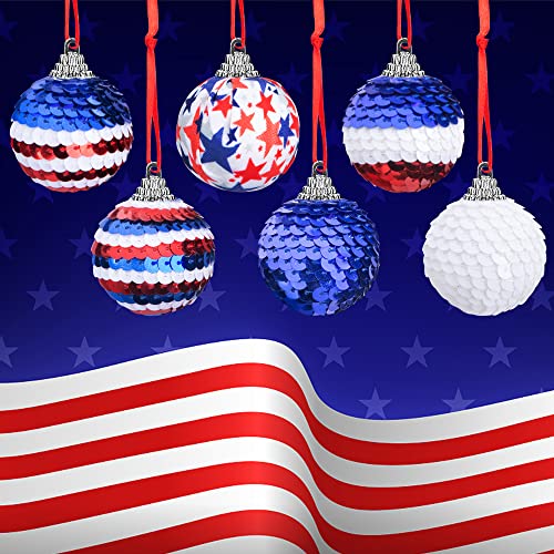 Deloky 24 Pcs Memorial Day Decorations Red White Blue Tree Ornaments Ball 4Th Of July Ornaments 1.57 Inch Independence Day Ball Ornaments Patriotic Sequin Ball For Memorial Day Tree Decorations #TOP3
