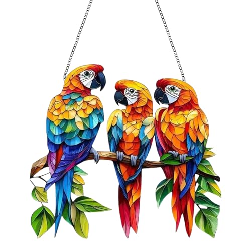 LUMOOM Hängende Fensterdeko Vogel Buntglas Deko, Kolibri-Sonnenfänger Zum Aufhängen an Fenstern, Vogel-Anhänger aus Acryl mit Kette, Fensterbehang Fenster Türen Deko Für Zuhause (DREI Papageien) LUMOOM Hängende Fensterdeko Vogel Buntglas Deko, Kolibri-Sonnenfänger Zum Aufhängen an Fenstern, Vogel-Anhänger aus Acryl mit Kette, Fensterbehang Fenster Türen Deko Für Zuhause (DREI Papageien)