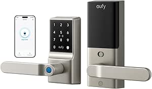 eufy Smart Lock C33, Fingerprint Keyless Door Lock with Handle, Built-in Wi-Fi, APP Remote Control, Biometric Door Knob for Entry Door, Auto Lock, IP53 Waterproof, Nickle