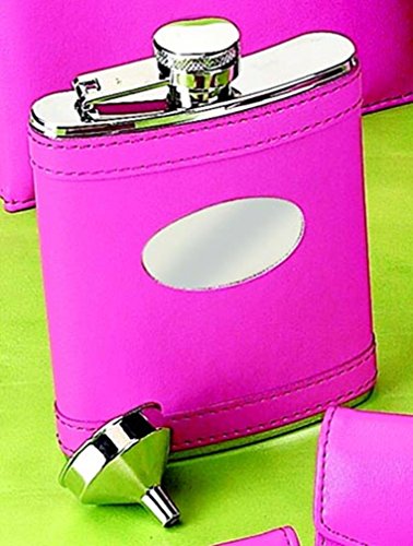 6 Oz. Stainless Steel Flask with Engraved Plate Finish: Hot Pink
