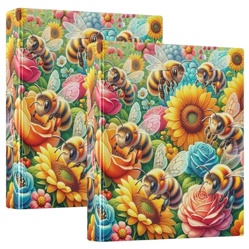 Cute Bees �J���t���ȉ� �X���[�����O�o�C���_�[ �|�P�b�g�t��D�����O�o�C���_�[ �w�Z��I�t�B�X�p�����o�C���_�[ (2�p�b�N)