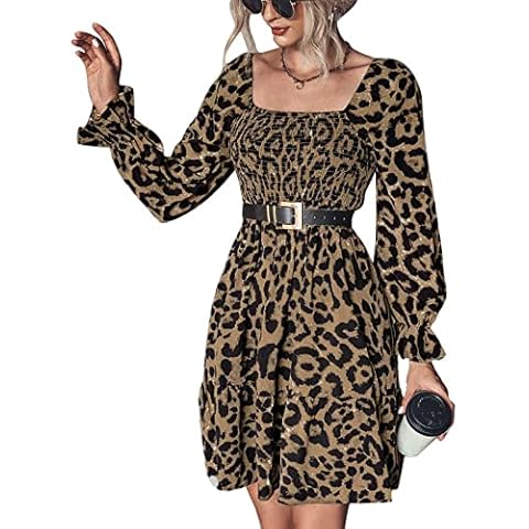 Vestido de Mujer con Estampado de Leopardo y Cintura Elástica (XL-Café Profundo) Cover