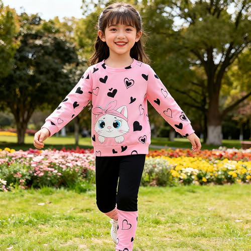Image of Kids Toddler Girl Clothes Heart Letter Print Long-sleeved round collar top+Letter Print Pants Outfits Set