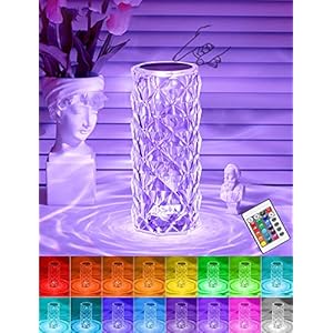 Crystal Lamp, 16 Color Changing RGB Rechargeable Rose Crystal Table Lamp with USB + Remote, Touch Control Crystal Rose Lamp, Romantic Diamond Night Light for Living Room