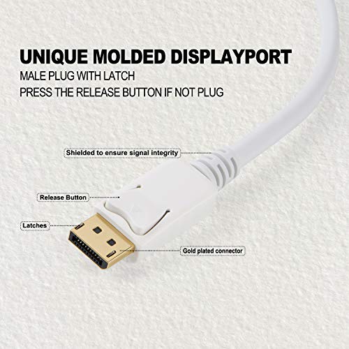 Cablecreation Displayport To Hdmi Cable 6Ft, 4K 30Hz Dp 1.2 To Hdmi Male To Male Cable, 3D Audio/Video Cord Converter For Pcs To Hdtv, Monitor, Projector, White #TOP2