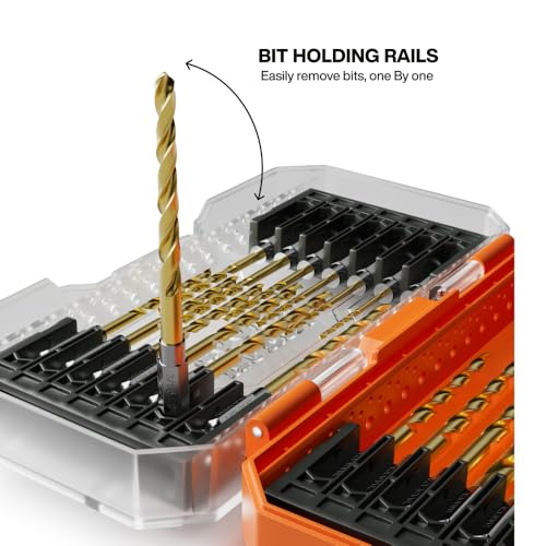 Image of Klein Tools 53621 21-Piece Titanium Drill Bit Set, Impact-Rated, 1 /4-Inch Hex Shank, Cuts Metal, Plastic, Wood, 15 Unique Sizes