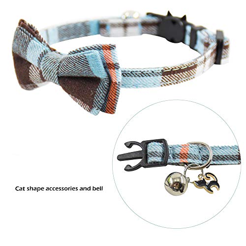 Image of Bowtie Cat Collars Breakaway with Bell, Adjustable Cute Kitty Collars Safety Buckle Kitten Collar for Cat Puppy 7.5-11in (14)