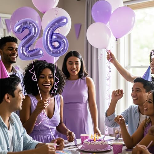 Image of TONIFUL Number Balloon 16 Inch 10 Pcs Purple 0-9 Birthday Number Balloons | Small Custom Digital Mylar Foil Ballons for Girl's Birthday Engagement Graduation Anniversary Baby Shower Party Decorations