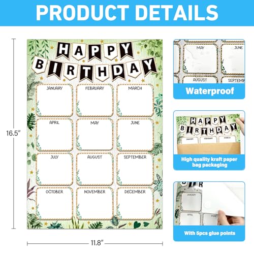 Image of GMEMNOV Birthday Chart for Classroom - Birthday Poster Chart Reusable Laminated Classroom Happy Birth Day Poster Bulletin Board Decorations Back to School Teacher Supplies