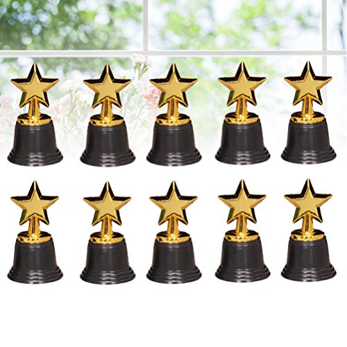 10 peças de mini troféu de plástico para troféu estrelado, prêmios vencedores de brincar, prêmio par