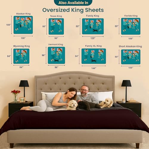 Image of SGI bedding 144 inch W x 84 inch L 4Pc Family XL Sheet Set 100% Egyptian Cotton - 600 Thread Count, Fits 18 inch Deep Pocket - Soft Breathable Oversized Sheets, for Extra Large Beds - Chocolate