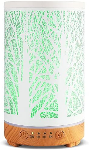 INRORANS 200ml Aromatherapy Diffuser White Metal Tree Ultrasonic Cool Mist Humidifier with Intermittent Mist & LED Light Scent Essential Oil Diffuser for Bedroom Office Home Décor…