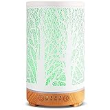 INRORANS 200ml Aromatherapy Diffuser White Metal Tree Ultrasonic Cool Mist Humidifier with Intermitt