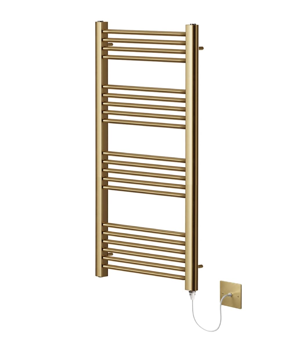 Greened House Brushed Brass Electric Heated Towel Rail 500mm W x 1200mm H — image 1