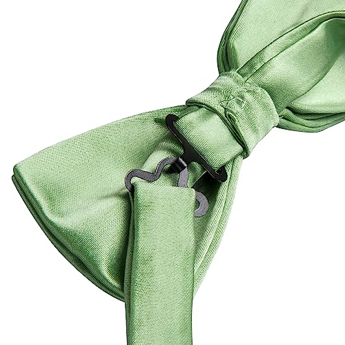 Image of Hi-Tie Pretied Bow Ties for Men Wedding Formal Bow Tie Handkerchief Cufflinks Lapel Pin Set Party Formal Mens Bowtie Set, Light Green Solid, Medium
