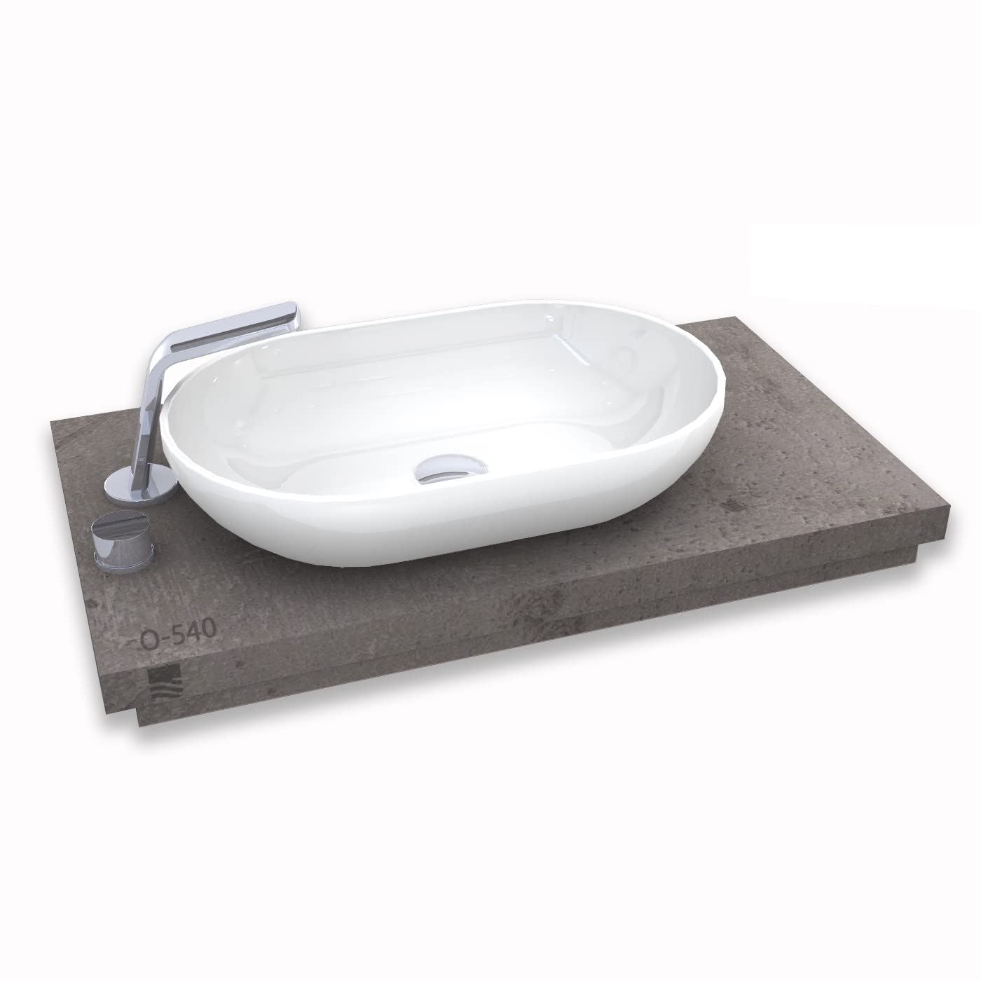 Bernstein O-540 Umywalka nablatowa 55x34 cm owalna - biały połysk, odlew mineralny Solid Stone, umywalka łazienkowa na blat bez blendy odpływu, korek klik-klak, do łazienki i toalety gościnnej