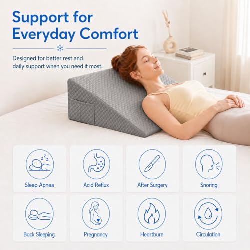 Image of OAISZ Wedge Pillow, 12 Inch Bed Wedge Pillow for Headboard, Pillow Wedge for Acid Reflux Relief, After Surgery, Sleeping, Back Pain Relief, Memory Foam Top, Darkgrey