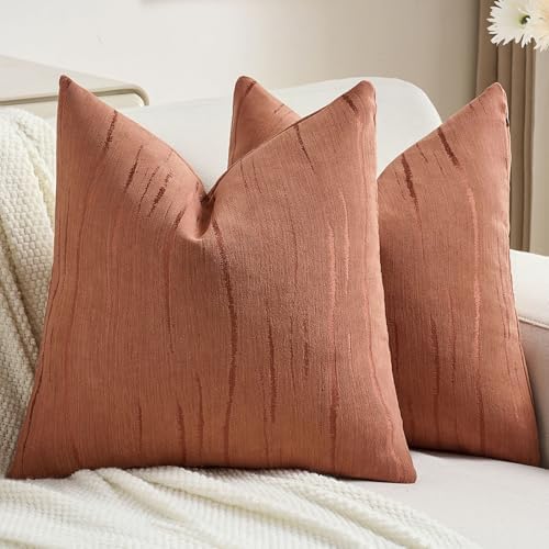 FUTEI Rust Chenille Decorative Throw Pillow Covers 16x16 Inch Set...