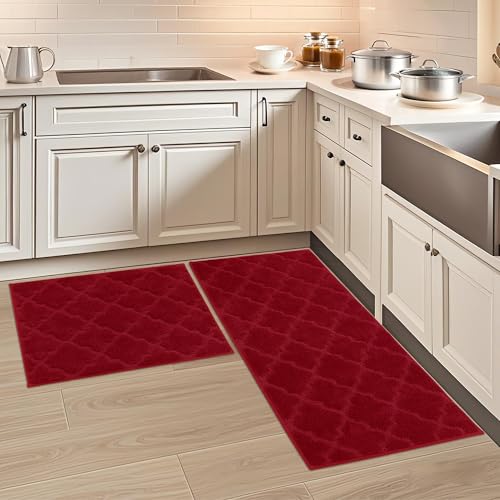 COSY HOMEER Alfombra de Cocina Antideslizante Lavable, Set de 2 Unidades (51 x 76 cm + 51 x 122 cm), Alfombra para Pasillo y...