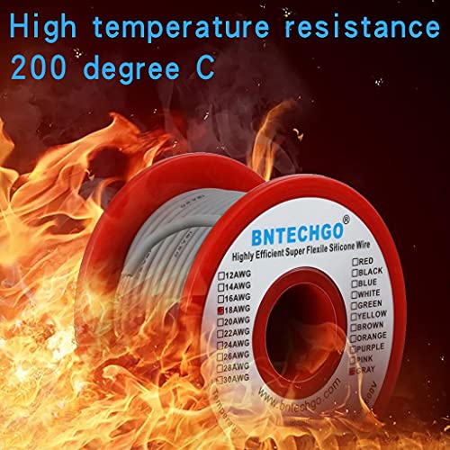 Image of BNTECHGO 18 Gauge Silicone wire spool 50 ft Gray Flexible 18 AWG Stranded Tinned Copper Wire | Flexible 18 AWG Stranded Wire Silicone Rubber Insulation For RC Models, Drone, Robot, Battery, EV Charger, 3D Printer, DIY