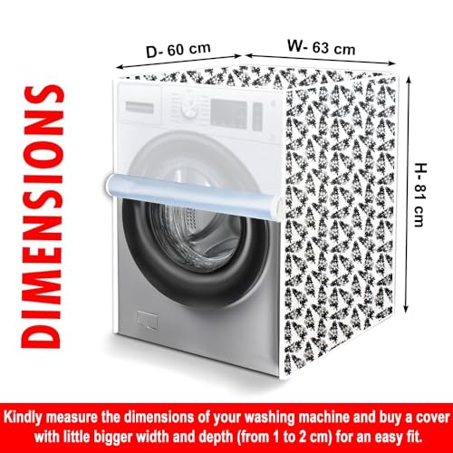 Image of The Furnishing Tree Waterproof and Dustproof PVC Washing Machine Cover Front Loading Compatible for LG, 7 Kg & 7.5Kg, CM-(60x63x81), Floral Pattern White & Grey