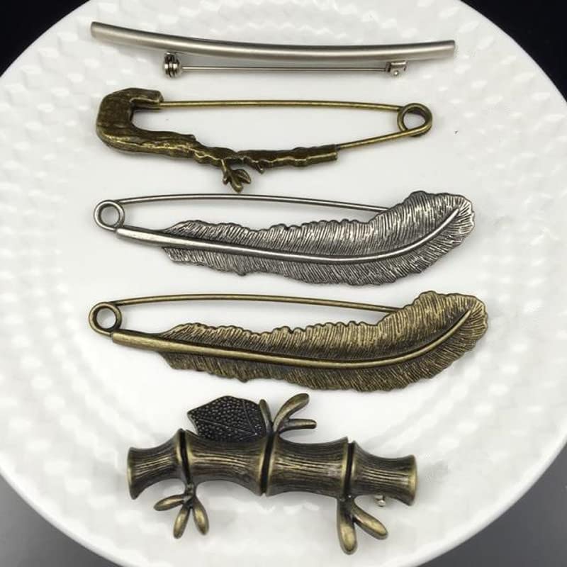 5 szt. 3,2 cm duże szpilki bezpieczeństwa broszki gałązka pióro ozdoba vintage brązowa broszka damski sweter szalik klamra ，Aplikator(10)