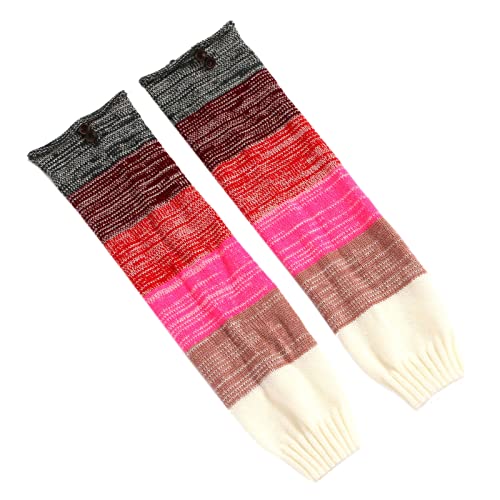 Women Winter Knit Long Leg Warmers Rainbow Stitching Buttons Boot Cuffs Socks