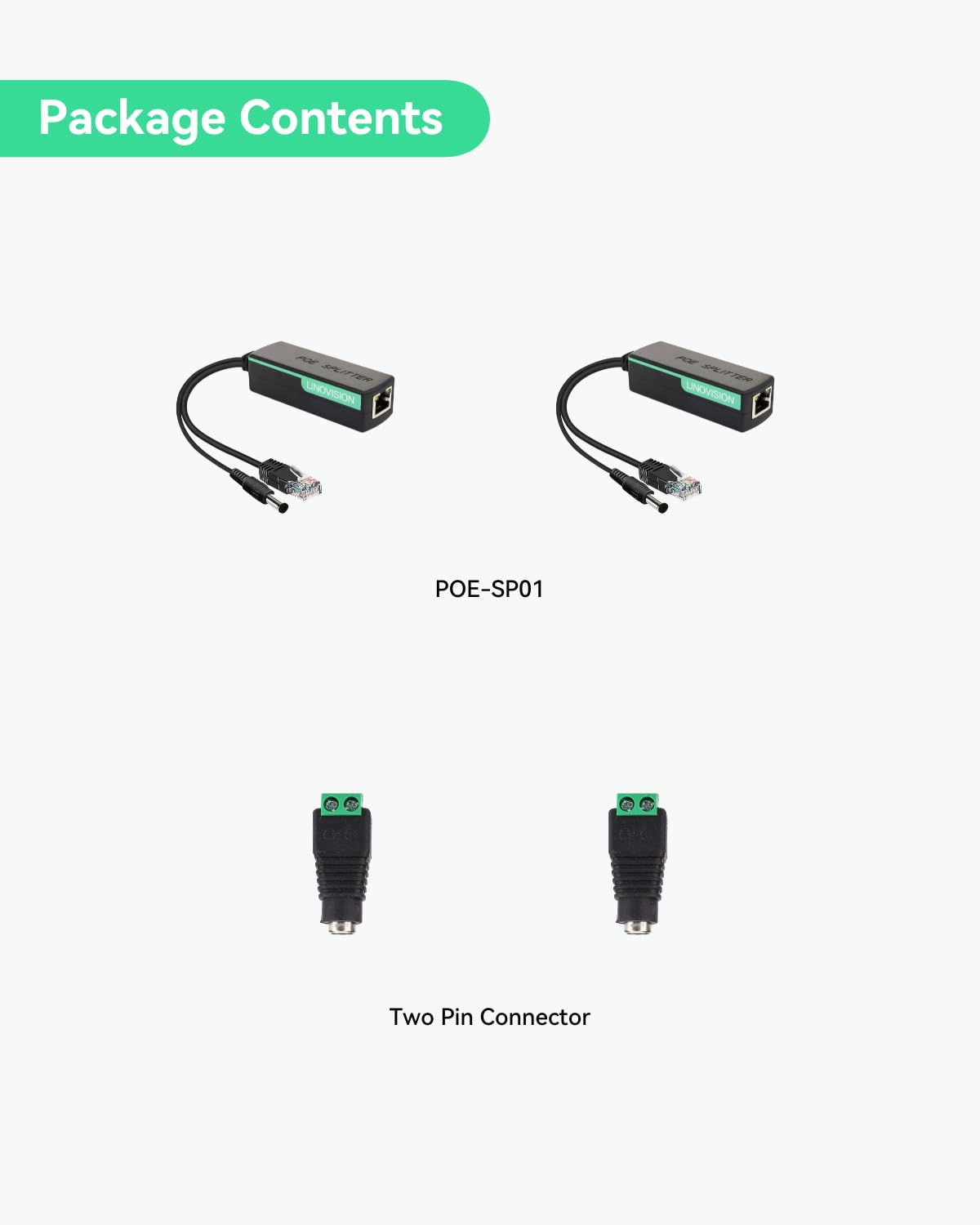 Splitter POE LINOVISION con uscita DC12V 2A, splitter Power over Ethernet 10/100Mbps, alimentazione da POE a DC IEEE802.3af/at per telecamere di sicurezza, AP wireless, telefono VoIP (2 pack)